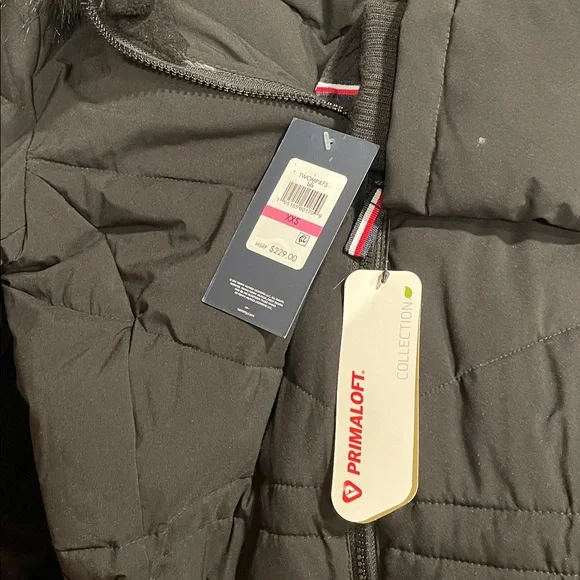 Tommy Hilfiger TH Flex Black Winter Jacket Removable Faux Fur Hood adj waist - Picture 3 of 14